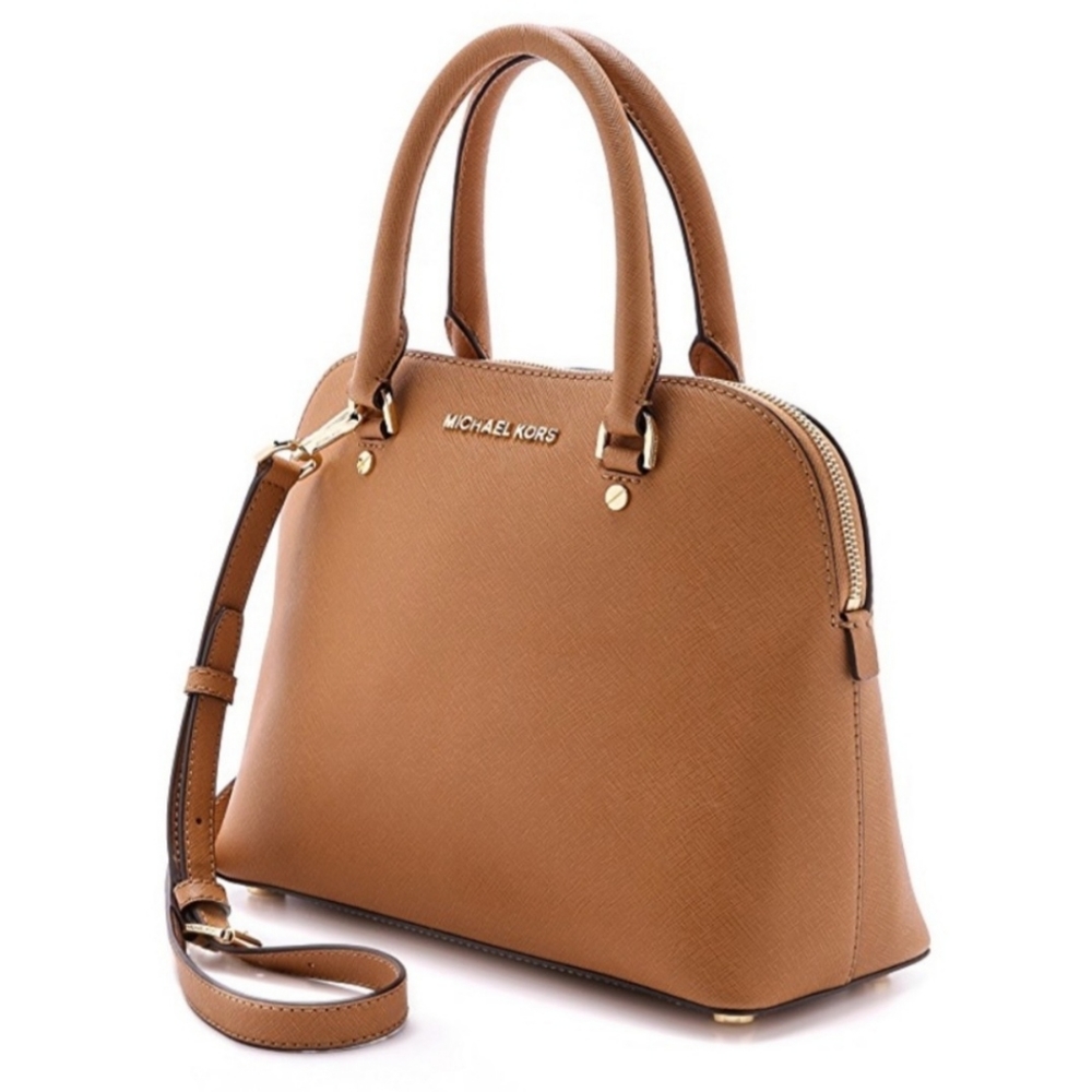Michael Kors Tan Leather Dome Satchel Bag–Crossbody/Top Handle–Gold Hardware